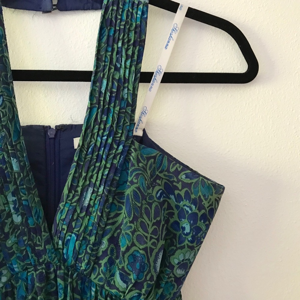 Shoshanna Blue Green Floral Silk Halter Dress